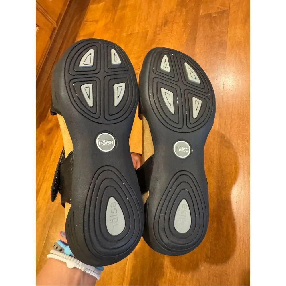Hälsa Footwear Sandals Women’s 7.5 Black Leather Comfort Adjustable Strap